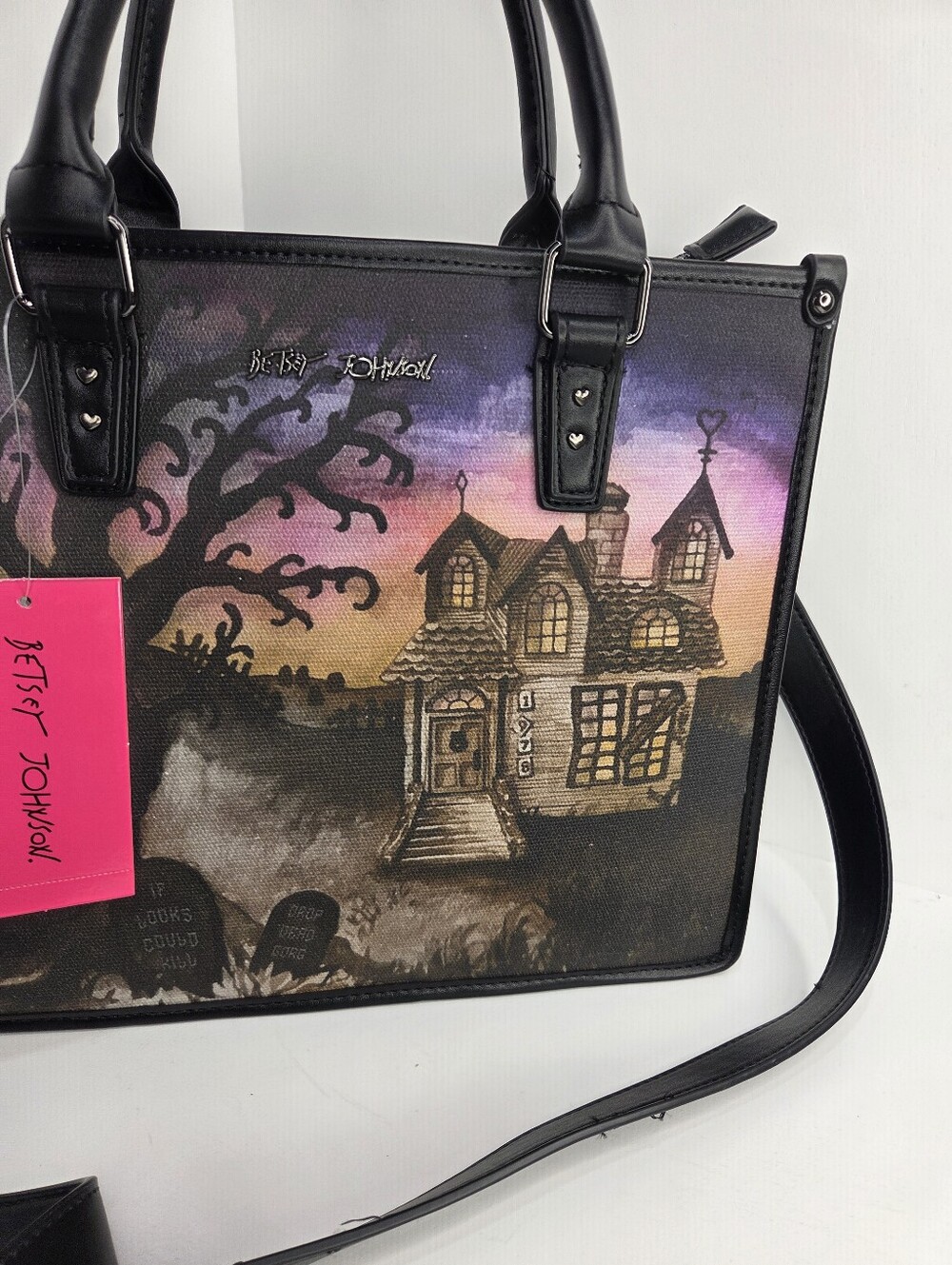 🖤▪️Betsey Johnson▪️ Boo & Breakfast Halloween Haunted House Tote Bag - Picture 3 of 10